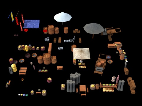  中式摊位 集市 古代 集市小品 游戏道具 木桶 摆件 帐篷3d模型 