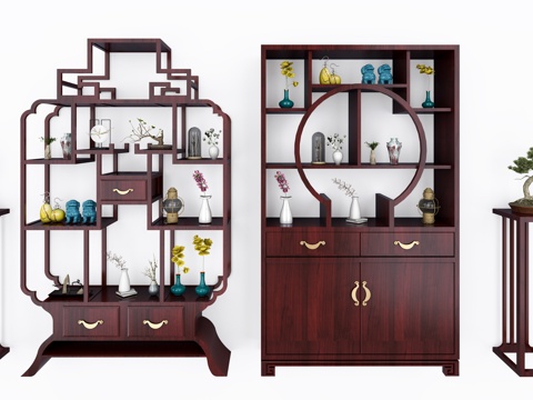  中式书架博古架组合3d模型 