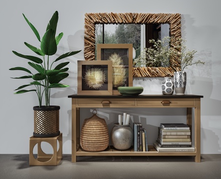 现代装饰柜 装饰品 挂镜 植物3d模型 