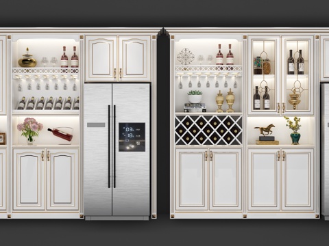  简欧   欧式酒柜冰箱摆件组合3d模型 