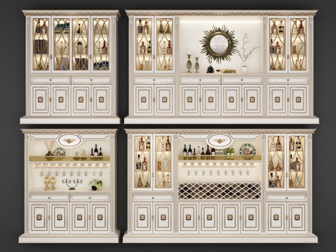  欧式古典12 欧式法式酒柜组合3d模型 