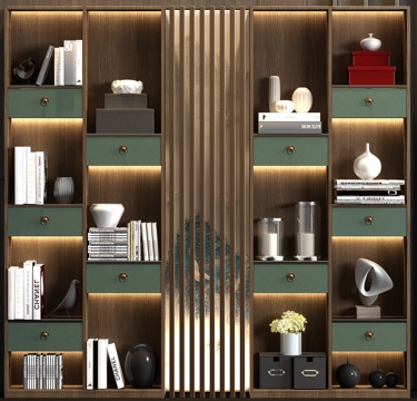  新中式实木装饰柜  书籍饰品组合3d模型 