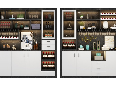  现代酒柜摆件组合3d模型 