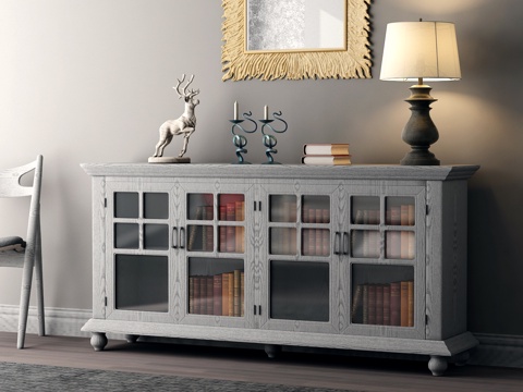  美式乡村餐边柜角 鹿 椅子 烛台3d模型 