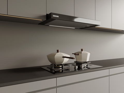 现代烟机灶具 油烟机 燃气灶su模型