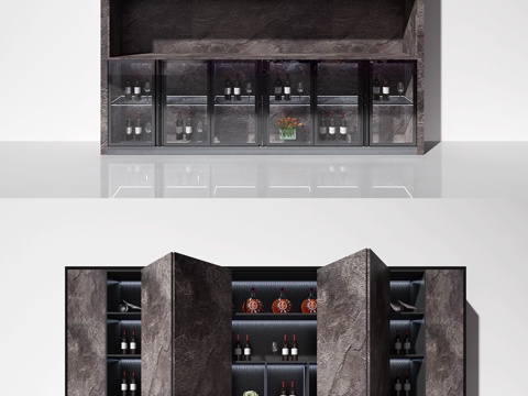  现代酒柜 壁炉 简约 玻璃柜3d模型 