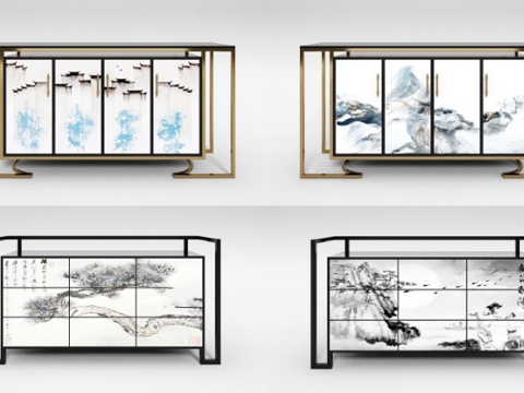  新中式电视柜 玄关柜 边柜3d模型 