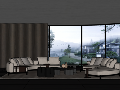 现代意式客厅 沙发茶几组合 绿植 饰品摆件 台灯  背景墙su模型