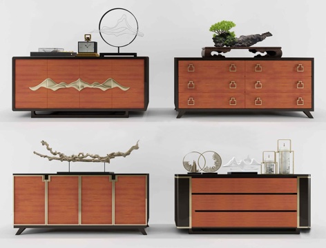  新中式边柜摆件组合3d模型 