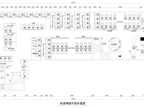 现代电竞网咖平面方案图cad施工图