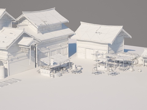  中式古建 建筑模型 中国古典 驿站 茶寮木头房子茶肆3d模型 