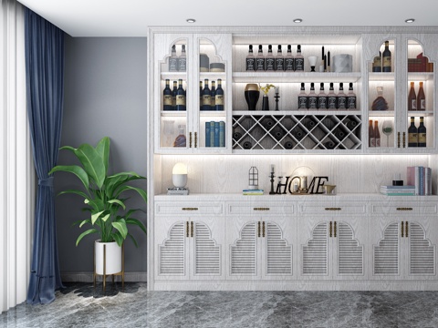  美式酒柜组合3d模型 