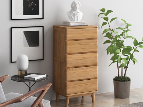  现代原木色装饰柜 原木色高五斗柜3d模型 