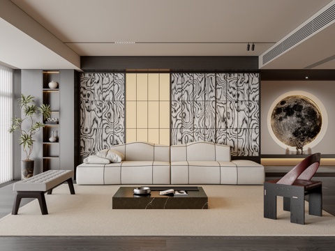  现代客厅3d模型 