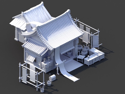  中式古建 古代 古建筑 书屋 字画店 当铺 书画店 客栈3d模型 