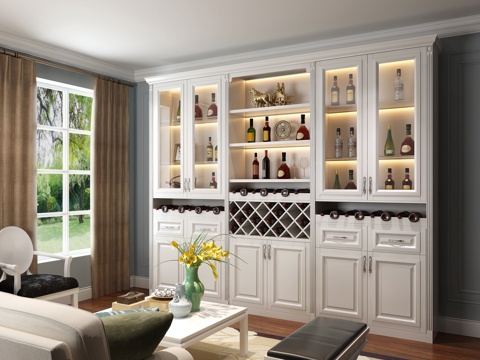  简欧餐边酒柜3d模型 