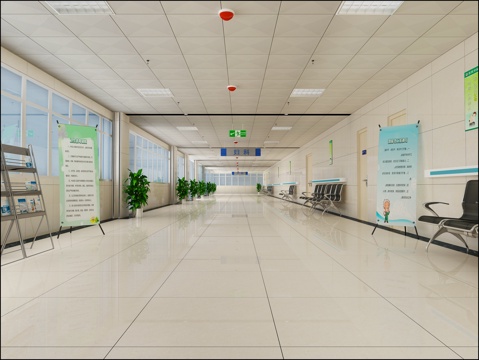  现代医院病房走廊3d模型 