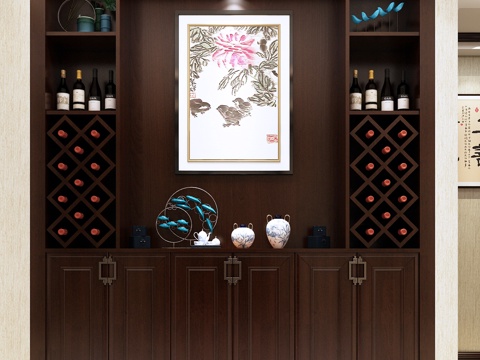  新中式中式酒柜 新中式酒柜 博古架 酒柜 中式博古架3d模型 