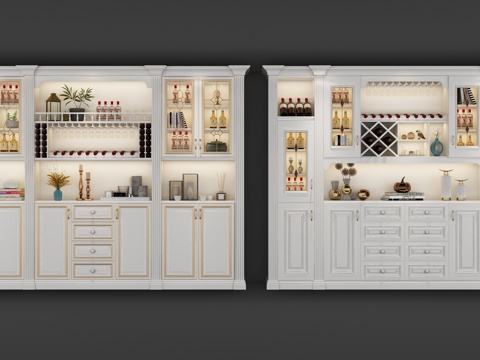  简欧酒柜摆件3d模型 
