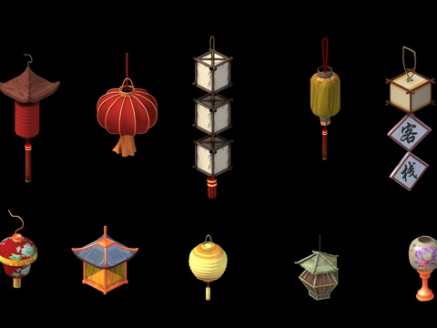 中式灯笼 古代 摆件 台灯 吊牌3d模型 