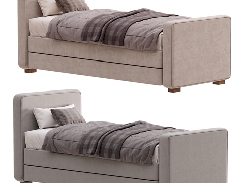  现代布艺单人床3d模型 