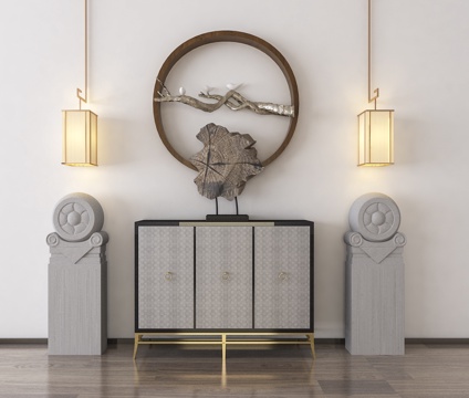  新中式边柜吊灯组合3d模型 