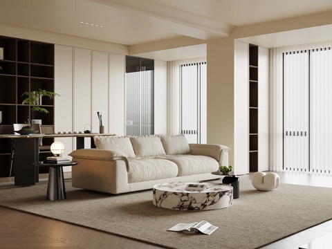  现代意式家居客厅 轻奢意式客厅 高级灰客厅 沙发茶几组合3d模型 