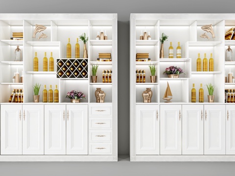  简欧欧式酒柜装饰柜组合3d模型 