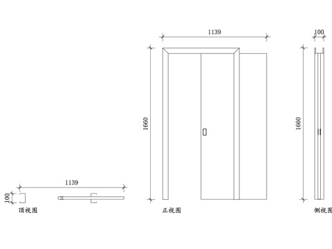 口袋推拉门三视图 推拉门平面图 推拉门立面图 推拉门剖面图cad施工图