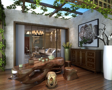  新中式阳台花园 景观藤蔓 干支3D模型 