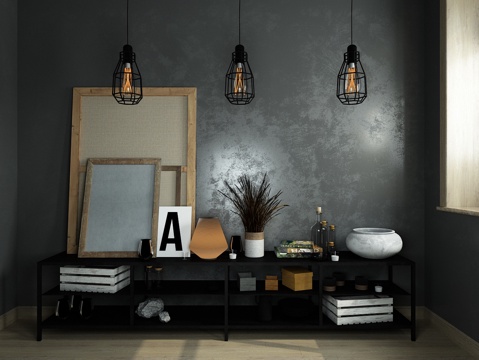  现代边柜吊灯摆件3d模型 