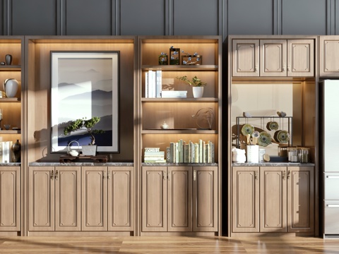  新中式装饰柜边柜冰箱组合 新中式边柜 新中式装饰柜3d模型 