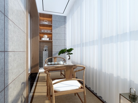  新中式阳台露台新中式休闲椅3d模型 