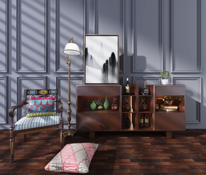  北欧实木酒柜3d模型 