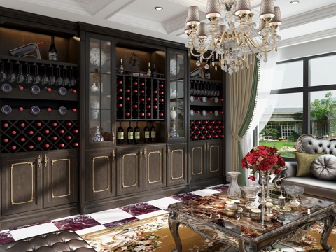  简欧酒柜餐边酒柜3d模型 