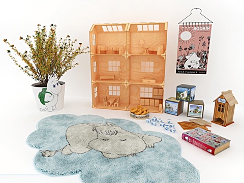  日式儿童装饰柜摆件地毯玩具3d模型 