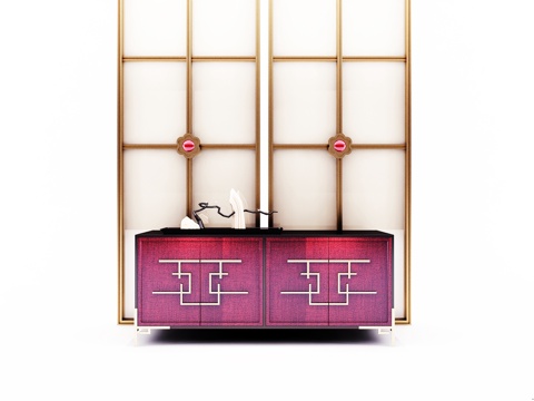  新中式玄关柜 屏风 隔断3d模型 