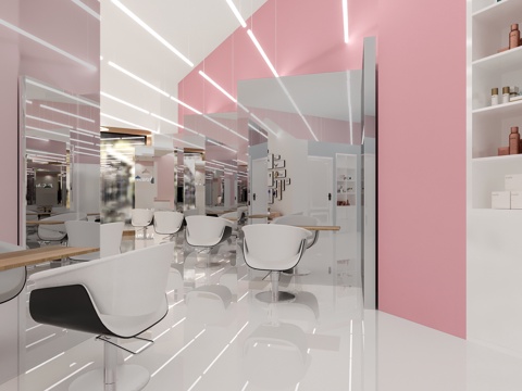  现代网红理发店粉红系3d模型 