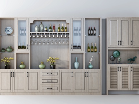  新中式酒柜鞋柜摆件组合3d模型 