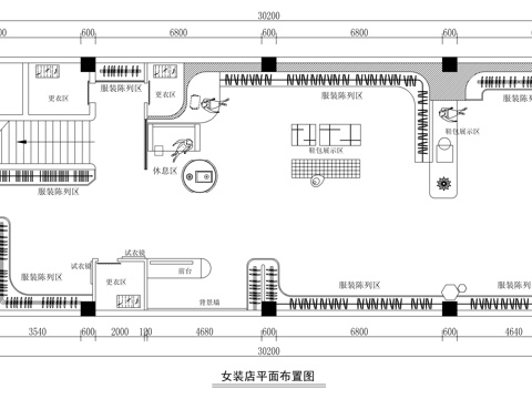 现代意式服装店平面布局图cad施工图