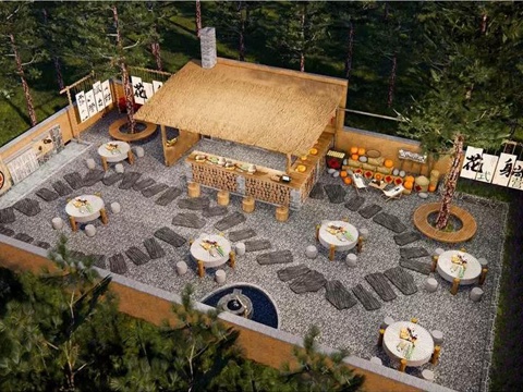  新中式乡村庭院 美丽乡村庭院 乡村美食庭院su模型 