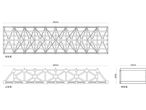 跨河钢桥三视图 钢桥平面图 钢桥立面图 钢桥剖面图 桥梁结构cad施工图
