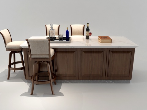  中式中岛柜 吧椅3d模型 