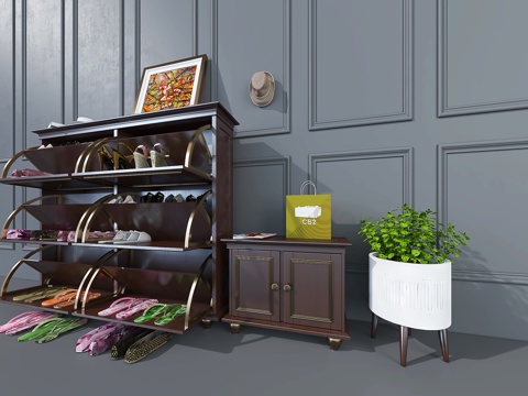  简欧欧式实木鞋柜3d模型 
