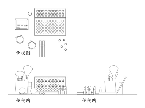  化妆用品三视图 化妆品容器设计图 粉盒三视图 口红三视图 香cad施工图 