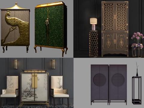  新中式衣柜古典衣柜3d模型 