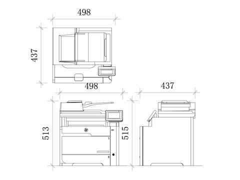  激光打印机三视图 打印机平面图 打印机立面图 打印机剖面图cad施工图 