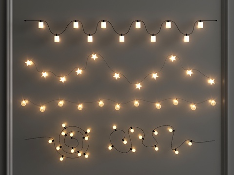  现代灯串 夜市装饰灯 露营星星灯 小夜彩灯 霓虹灯su模型 