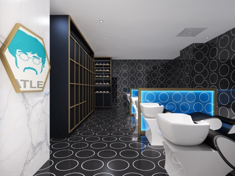  现代理发店洗头区3d模型 