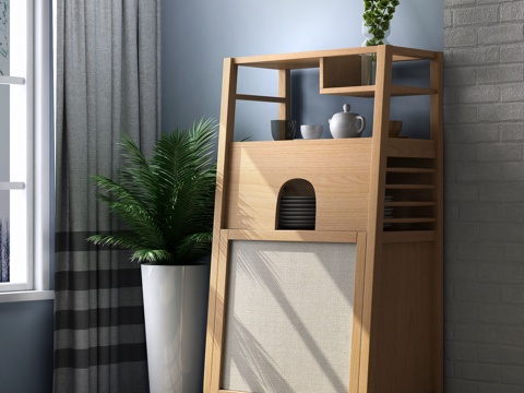  北欧餐边柜客厅实木框储物柜原木色餐厅收纳柜大容量3d模型 